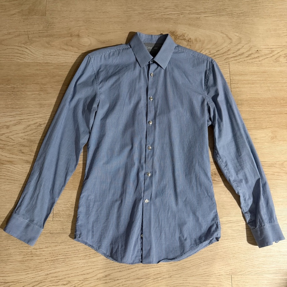 Calvin Klein Men's Blue Long-Sleeve Dress Shirt
